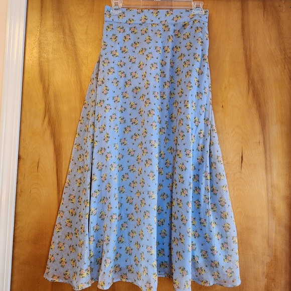 Eddy Dresses & Skirts - Eddy Women's One Of A Kind Sample Sky Blue Floral Midi Skirt, Size S NWT
